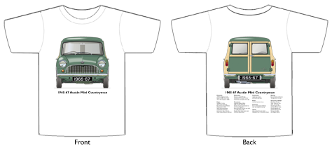 Austin Mini Countryman (wood) 1965-67 T-shirt Front & Back